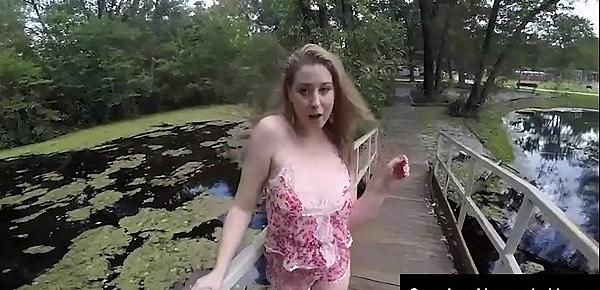  Hot Young Blonde Sunny Lane Fingers Her Pussy On A Bridge!